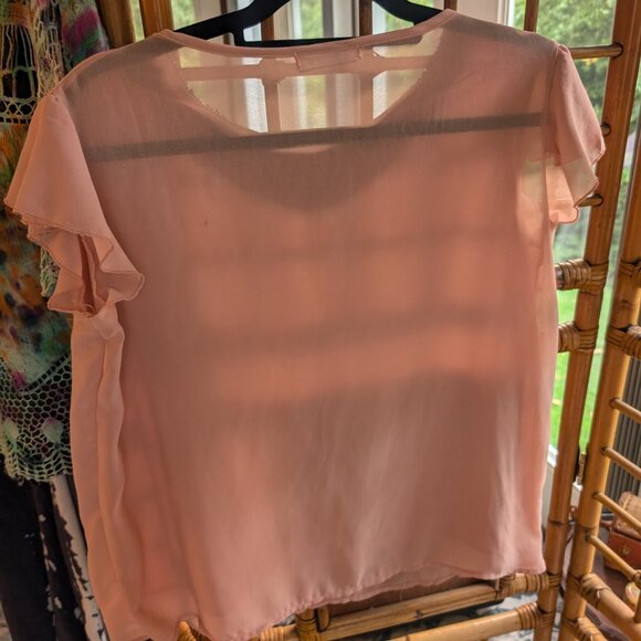 Vintage sheer soft chiffon top with beaded neckline L/XL - Picture 2 of 4